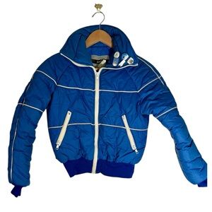 Vintage 70s Neiman‎ Marcus Blue Ski Puffer Jacket Pins Catamount Bromley Kids Sm